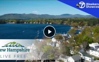 Screenshot of Wolfeboro and lakes. Text: ABC 7 Weekend Showcase, New Hampshire, Live Free.